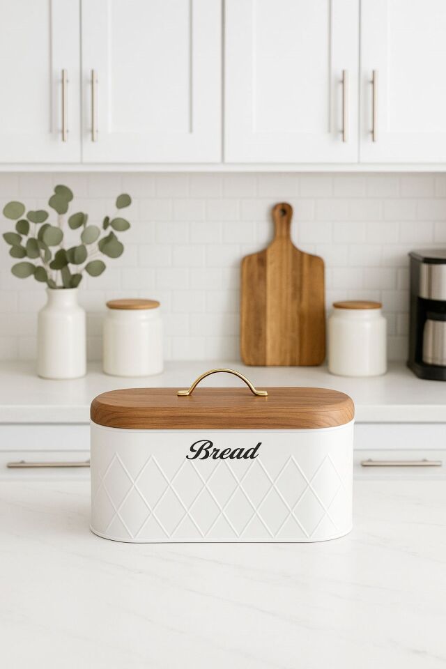 Modern Beyaz Metal Ekmeklik & Ekmek Sepeti 34*19*16 cm (1)