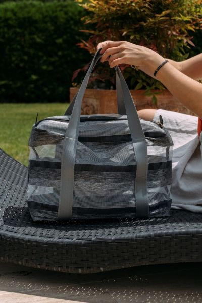 Boy Bag Gri Çizgili Şeffaf XL Plaj Çantası