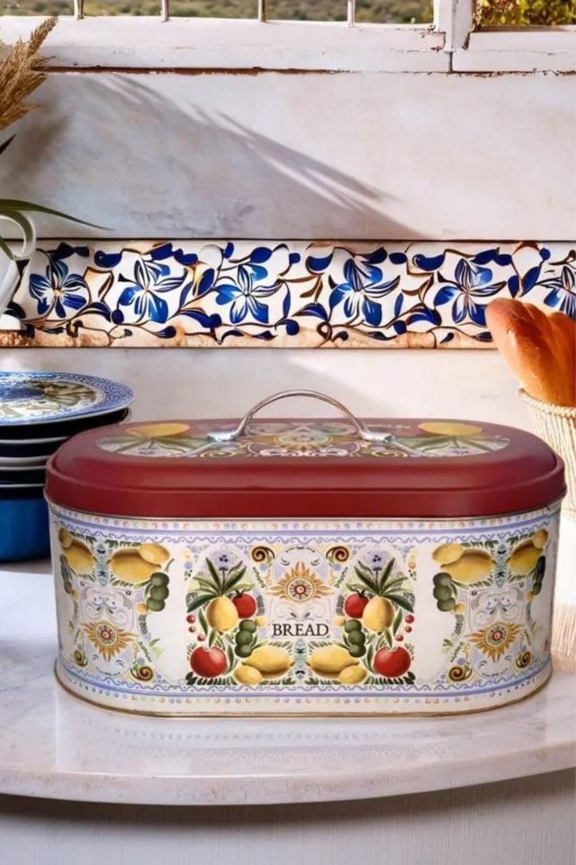 La Dolce Vita Sicilya Metal Orta Boy Oval Ekmeklik ve Ekmek Kutusu Beyaz No:10