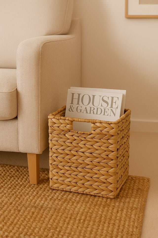 1 Adet Katlanabilir Bohem Natural Hasır Sepet Kutu Düzenleyici & Organizer (32x33x32 cm)