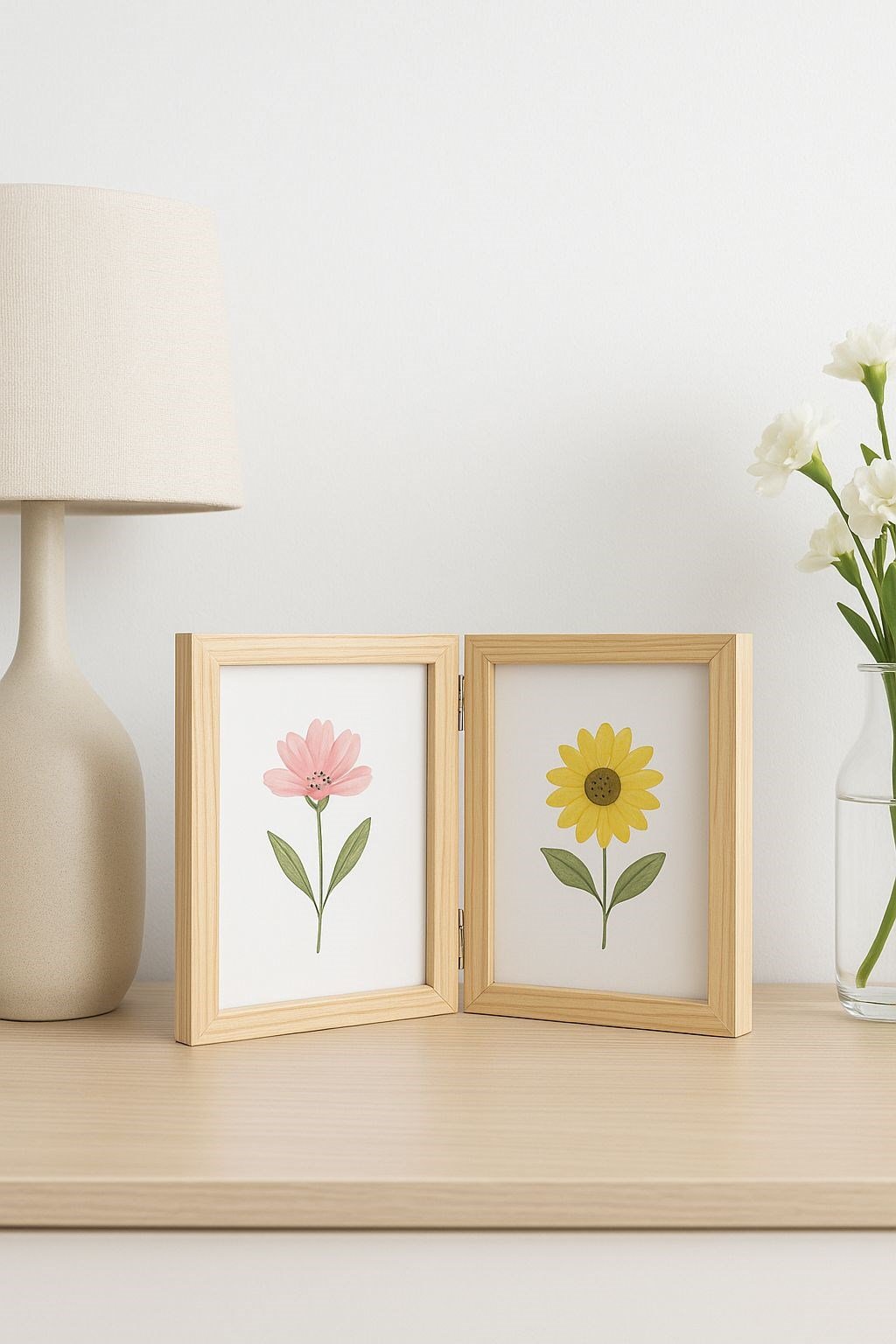 Doğal Ahşap İkili Fotoğraf Çerçevesi 10*15 cm