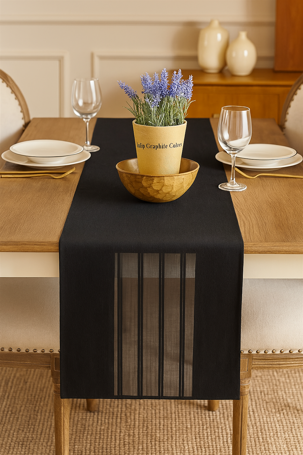 Siyah Lazer Kesim Modern Runner