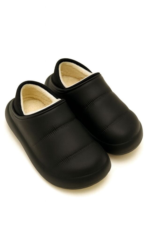 Peluş İçi Yünlü Kışlık Panduf Siyah Kadın Ev Terliği