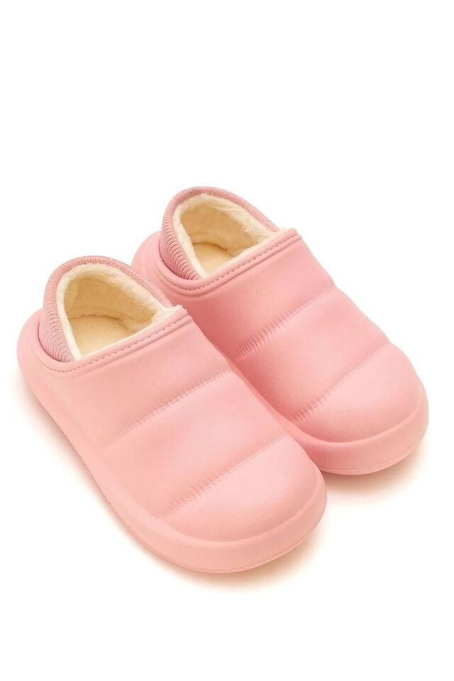 Peluş İçi Yünlü Kışlık Panduf Pembe Çocuk Ev Terliği