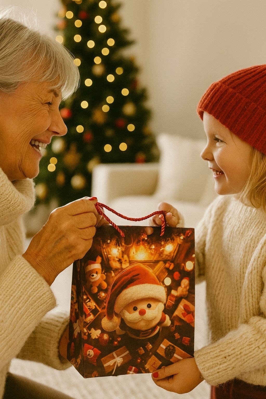 3 Boyutlu Büyük Noel Babalı Yılbaşı Temalı Hediye Paketi & Çanta & Poşet 40*30*12 cm