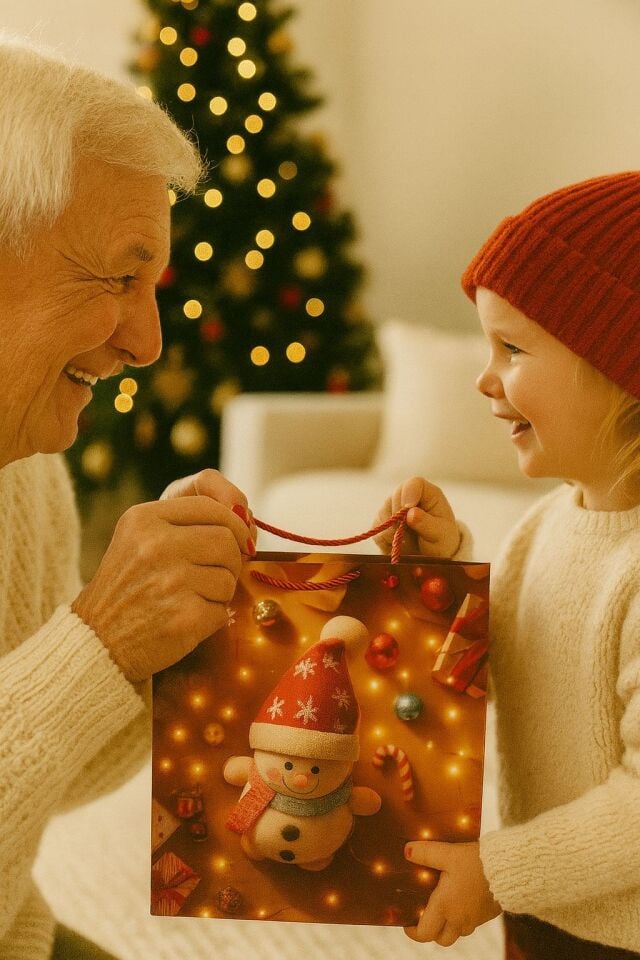 3 Boyutlu Küçük Kardan Adam Yılbaşı Temalı Hediye Paketi & Çanta & Poşet 23*18*10 cm