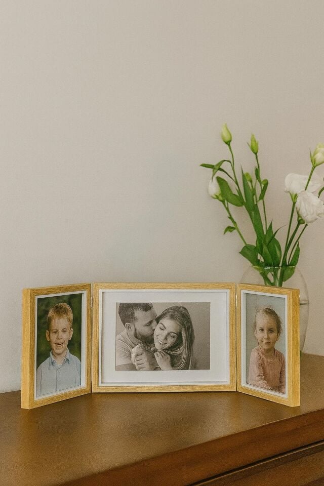 Doğal Ahşap Üçlü Dekoratif  Fotoğraf Çerçevesi 20*15 -17*12 cm (2)