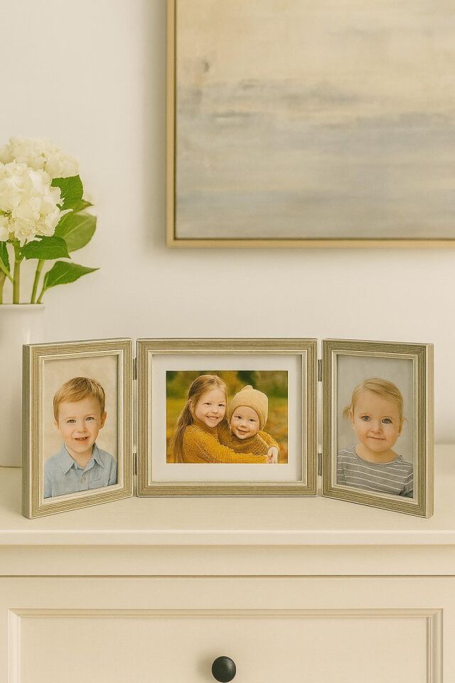 Doğal Ahşap Üçlü Dekoratif  Fotoğraf Çerçevesi 20*15 -17*12 cm (1)