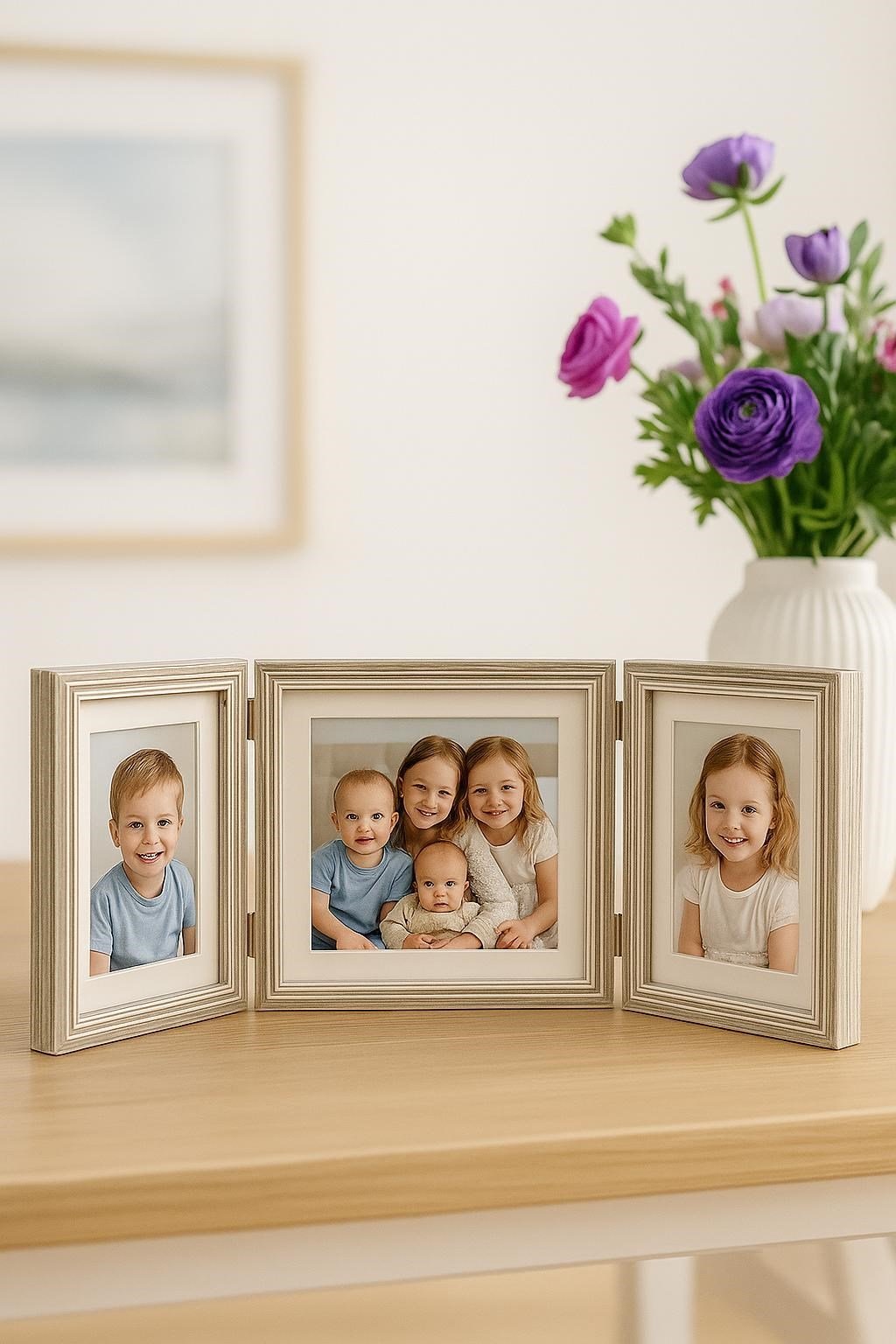 Doğal Ahşap Üçlü Dekoratif  Fotoğraf Çerçevesi 20*15 -17*12 cm (1)