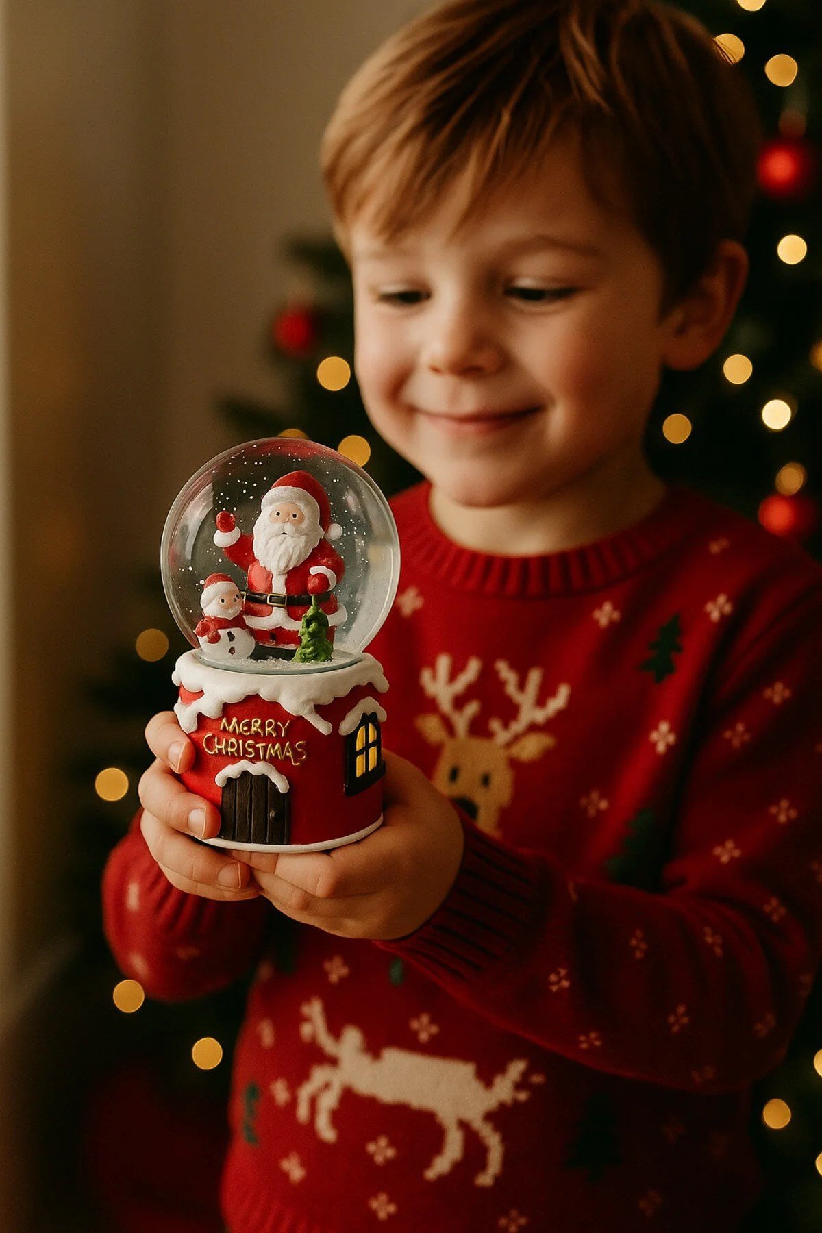 Müzikli Pilli Kardan Adamlı Noel Babalı Sulu Kar Küresi