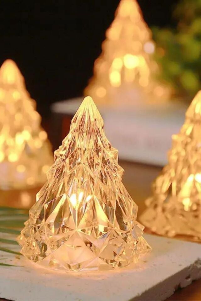 2'li Kristal  Görünümlü Çam Ağacı Led Işık Yılbaşı Süsü