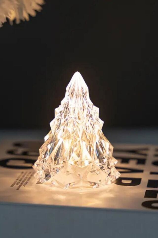 2'li Kristal  Görünümlü Çam Ağacı Led Işık Yılbaşı Süsü