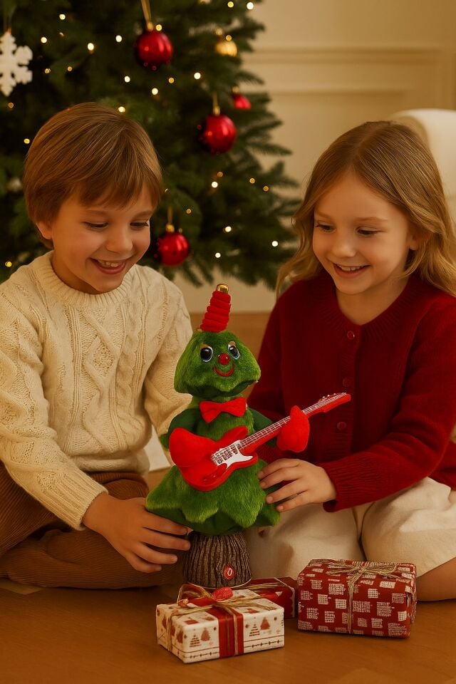 Müzikli Dans Eden Noel Ağacı & Şarkı Söyleyen Yılbaşı Süsü, Hareketli ve USB Şarjlı Dekoratif Oyuncak