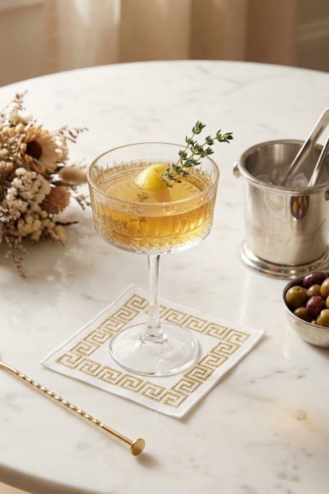 2'li Özel Tasarım Lavanta Nakışlı Ham Keten Kokteyl Peçetesi & Bardak Altlığı Sunum Seti (15x15 cm)-4
