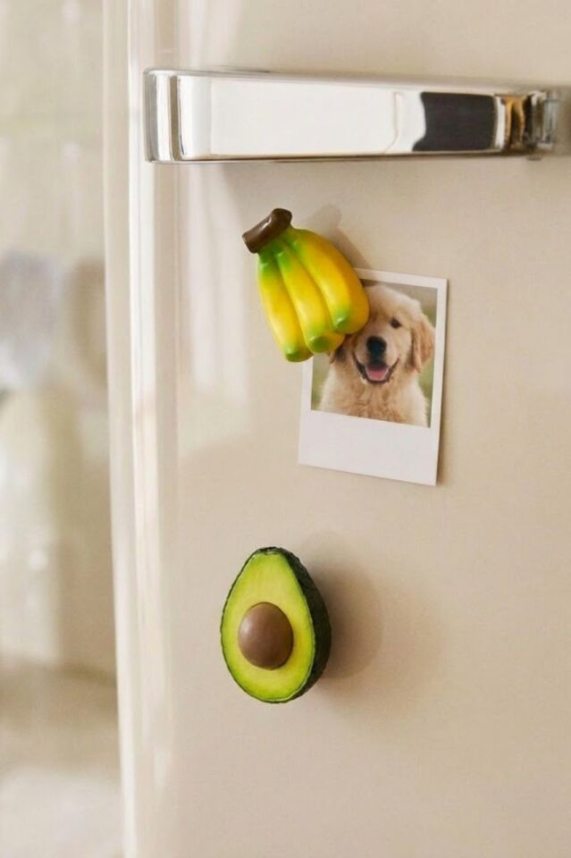2'li El Yapımı Mini Buzdolabı Magnet Seti & Fotoğraf Ve Not Tutucu Muz ve Avakado