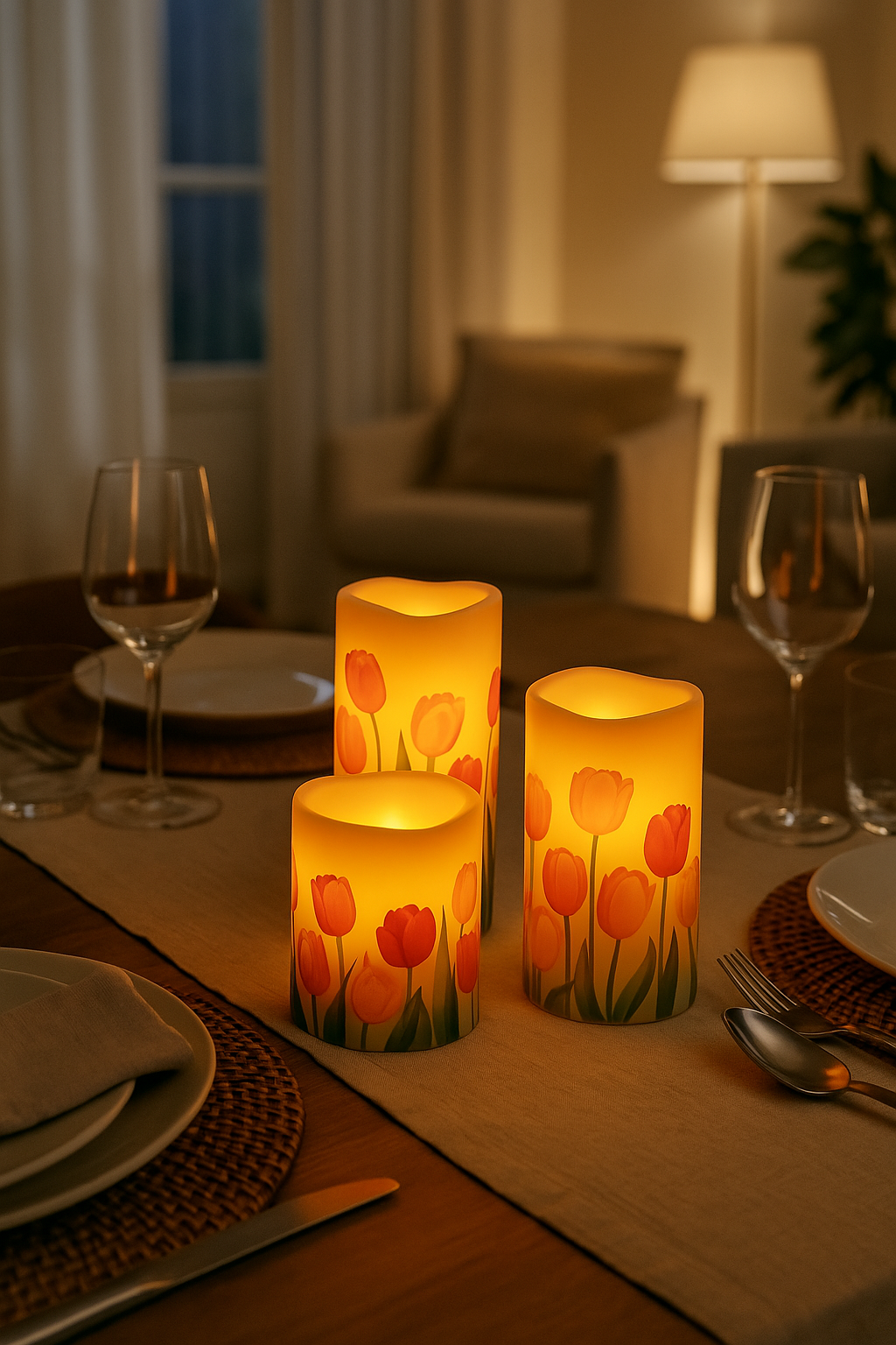 3'lü Flowers Renk Değiştiren Kumandalı Led Mum Seti
