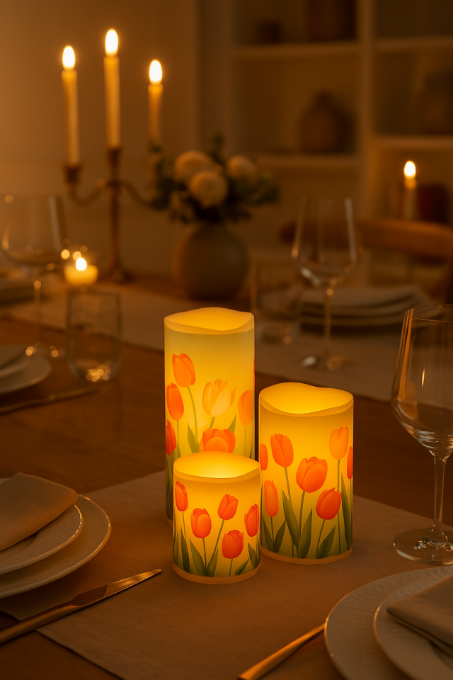 3'lü Flowers Renk Değiştiren Kumandalı Led Mum Seti