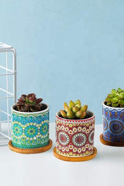 Arts BohemTarzı Mandala Kaktüs & Sukulent Saksı (6)