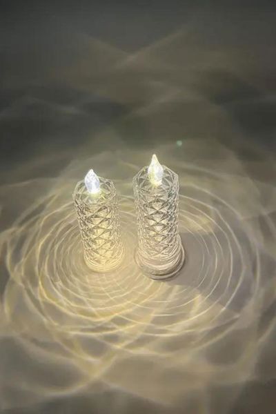 2'li Gül Işıklı Led Mum 13 cm