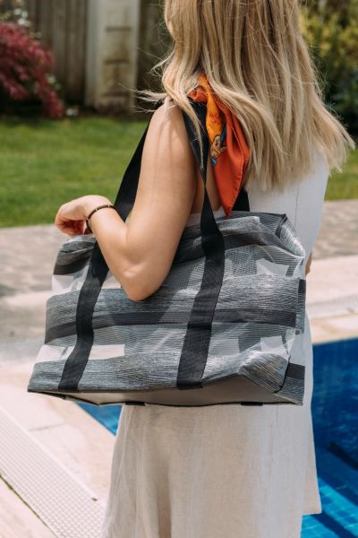 Boy Bag Siyah Çizgili Şeffaf XL Plaj Çantası