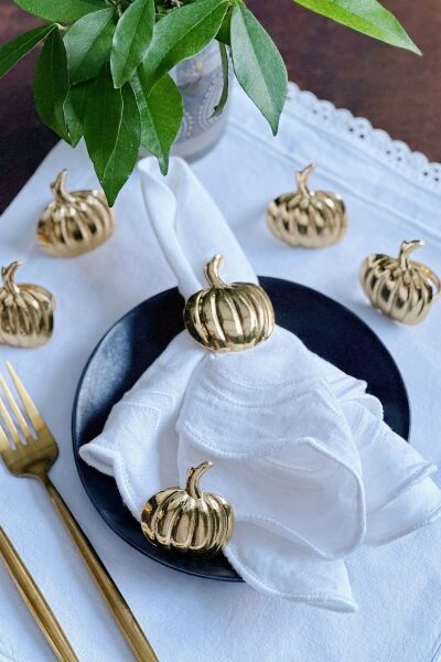 6'lı Lüx Bal Kabağı Gold Peçete Yüzüğü