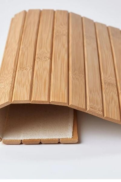 Büyük Boy Kahverengi Katlanır Bambu Koltuk Kenarı Kolçak Tepsisi 65x37 Cm