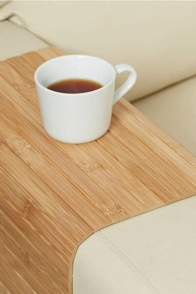 Büyük Boy Kahverengi Katlanır Bambu Koltuk Kenarı Kolçak Tepsisi 65x37 Cm