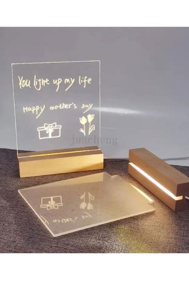 Ahşap Tabanlı, Kalemle Yazılabilir USB LED Masa Gece Lambası
