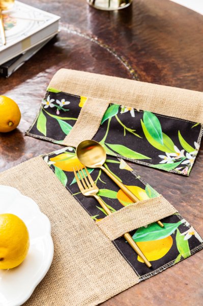 8'li Black Lemon El Yapımı Kaşıklık Detaylı Jüt Amerikan Servisi