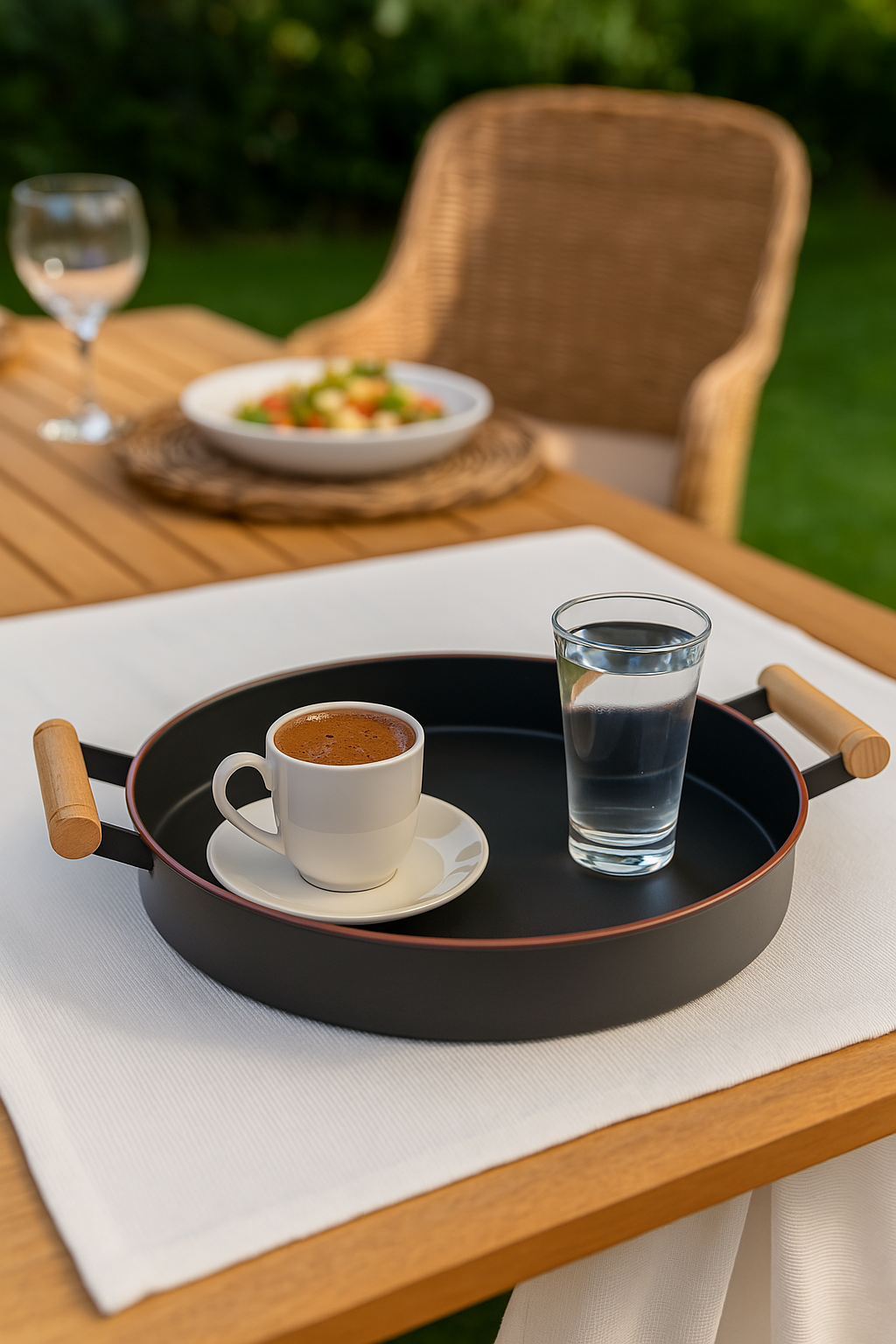 26 cm Bakır Kenarlı Oval Siyah Country Tarzı Dekoratif Tepsi