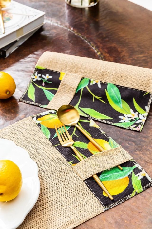 2'li Black Lemon El Yapımı Kaşıklık Detaylı Jüt Amerikan Servisi
