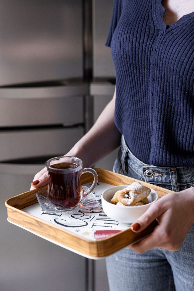 Coffe Time  Dekoratif  Ahşap Kenarlı Metal Sunum Tepsisi 25x25 cm