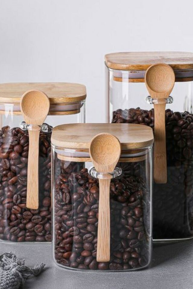 1 Adet Bambu Kapaklı Kaşıklı  Cam Kavanoz 750 ml