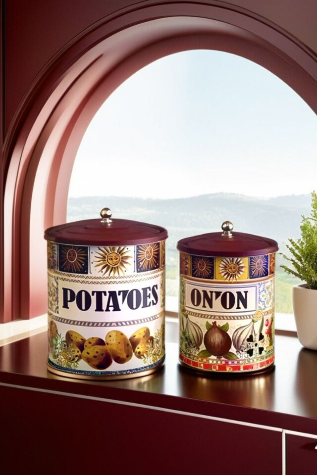 La Dolce Vita Sicilya Esintili Bordo Metal Patates Soğan Kovası & Sebzelik Sepeti 28*22-25*18 (3)