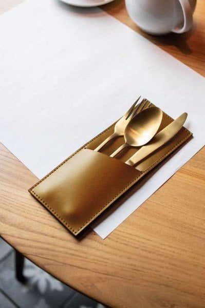 Modern 4'lü Deri Taba Kaşıklık