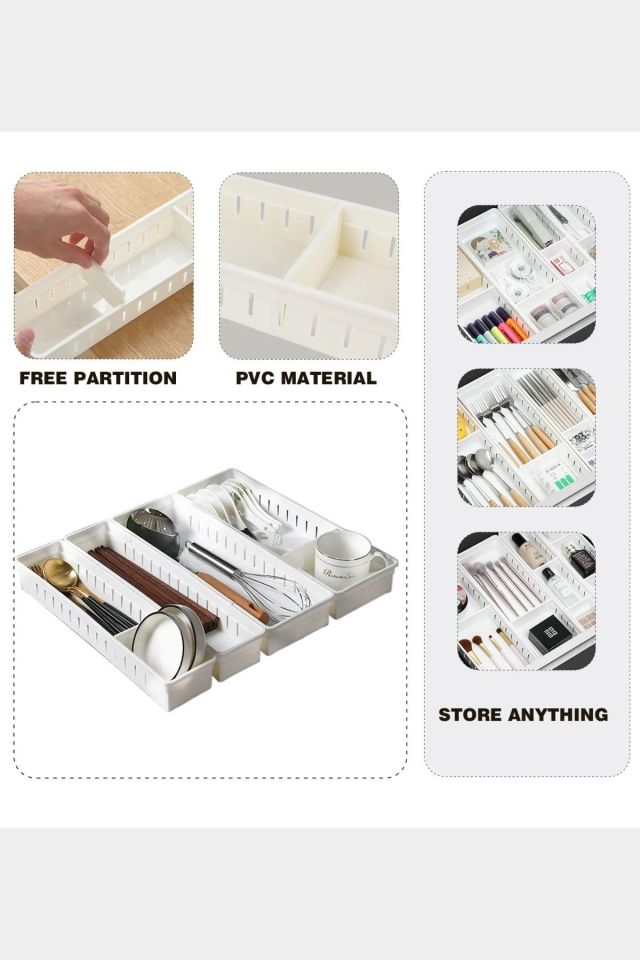 3 Adet Orta Boy Ayarlanabilir Beyaz Plastik Organizer & Çekmece Düzenleyici