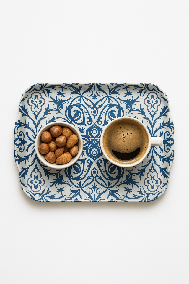 Osmanlı Motifli Seramik Desenli Modern Ramazan Dekoratif Tepsi 31,5 cm