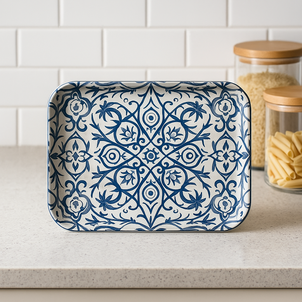 Osmanlı Motifli Seramik Desenli Modern Ramazan Dekoratif Tepsi 31,5 cm