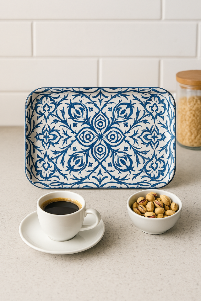 Osmanlı Motifli Seramik Desenli Modern Ramazan Dekoratif Tepsi 25 cm