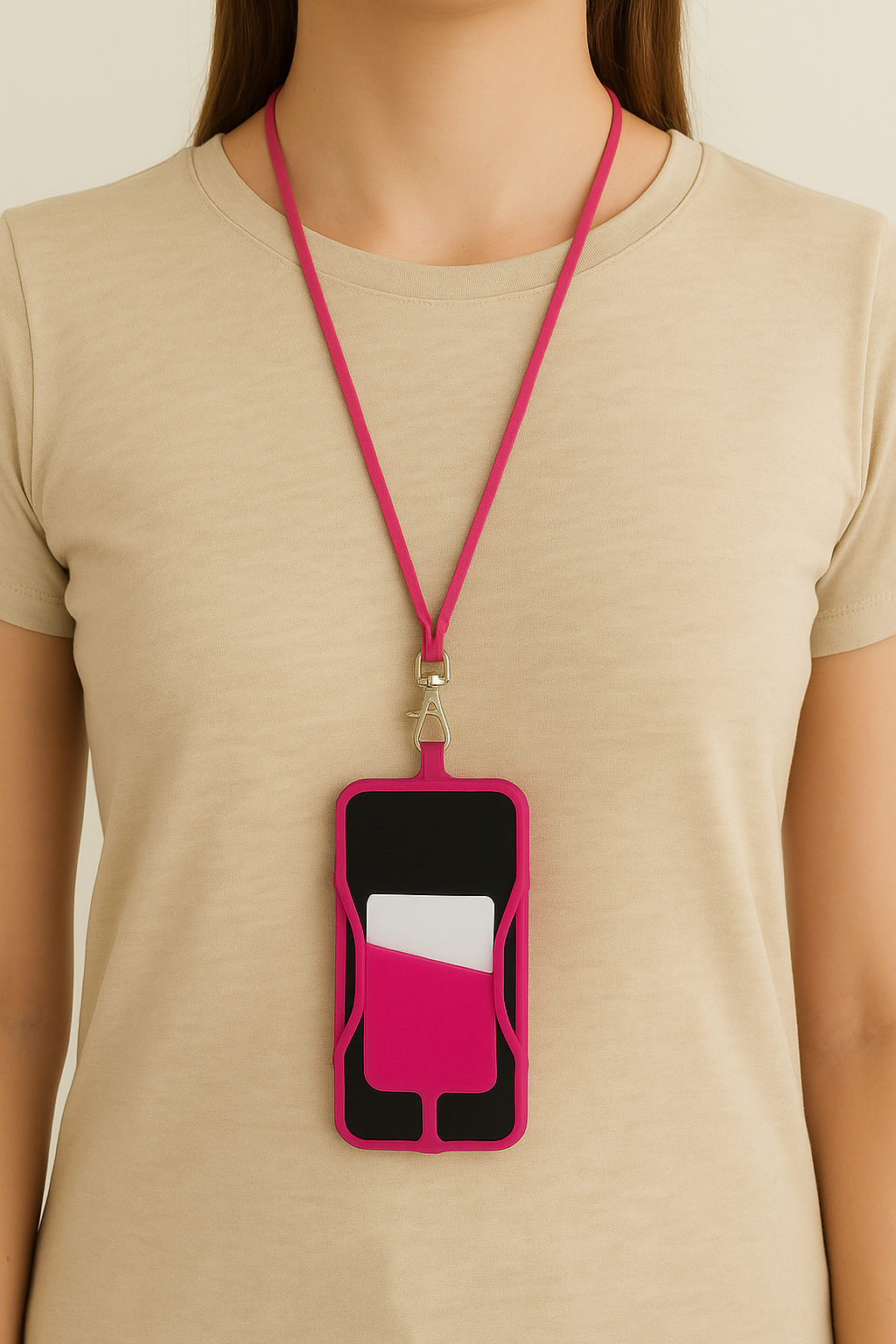 Tüm Telefonlara Uyumlu Pembe Askılı Telefon Kılıfı