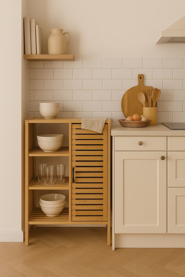 Bambu Kahve Köşesi 3 Katlı Çok Amaçlı Dolap & Mutfak Bangosu (87x33x66cm)