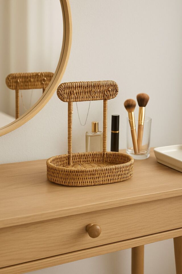 Oval Rattan Makyaj Kozmetik Düzenleyici & Organizer Makyaj Sepeti