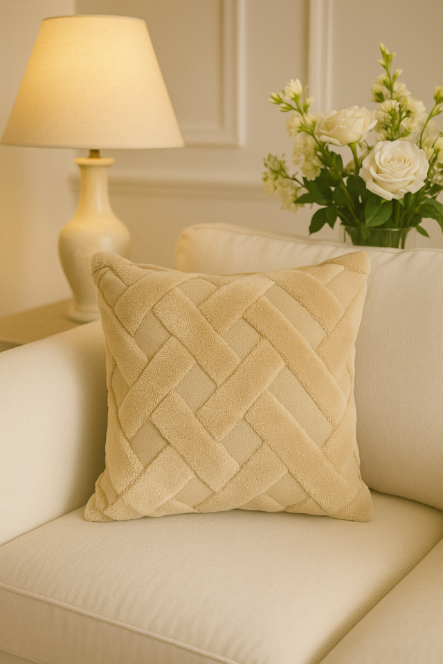 1 Adet Bej Çizgili Pofuduk Kırılent Kılıfı 42x42 cm