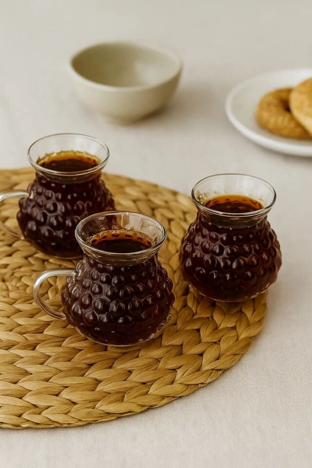 6'lı Borosilikat Cam Kulplu Üzüm Çay Bardağı